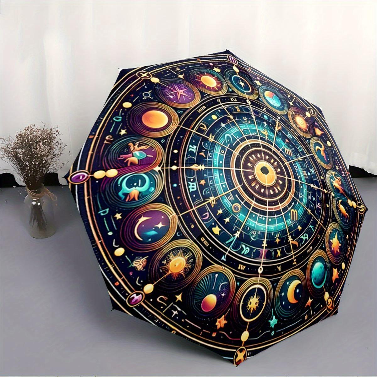 

Automatic Open/Close Zodiac Umbrella with Aries Leo Scorpio Astrology Design - 8-Rib Windproof Travel Umbrella, Folding Compac (as the picture,Iron&8K)
