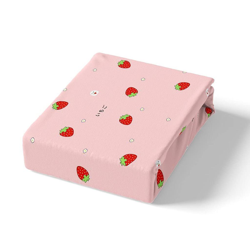 Strawberry Pink Duvet Cover Cute Fruit Print Bedding Three-piece Set Girl Room Decoration