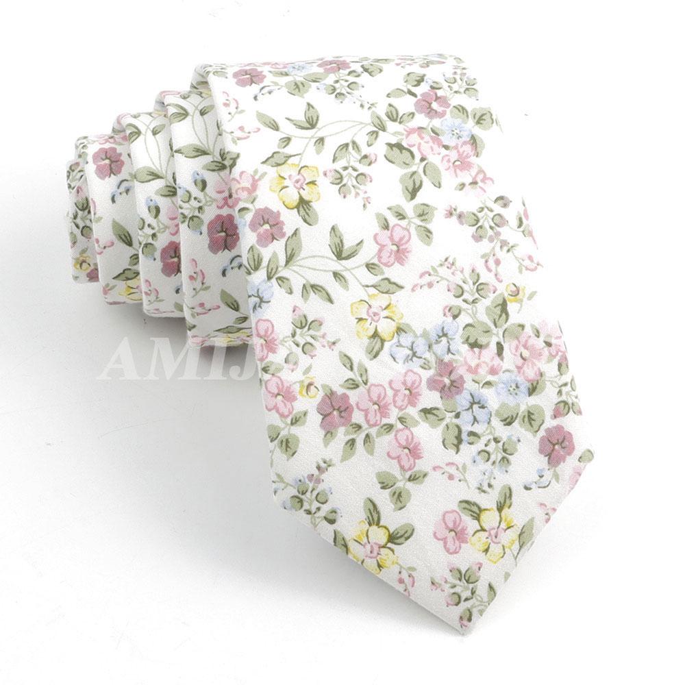 New Cotton Floral Tie For Men Women Soft Gentle Elegant Flower Necktie White Blue Yellow Narrow Skinny Wedding Party Accessories