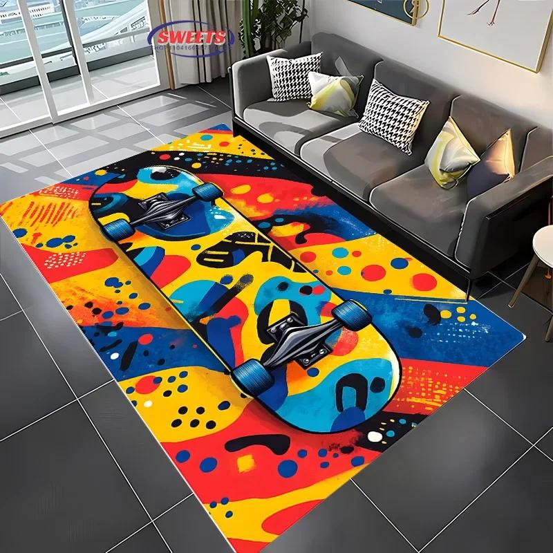 17 Styles Cool Skateboard Print Large Area Rug,Home Living Room Children Bedroom Decor Carpets Kids Play Non-Slip Floor Mat Gift