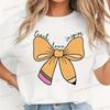 Unisexs Inspirational Teacher Graphic T Shirt Pencil Bow Design Short Sleeve Tee Gifts For Teachers Day Crew Neck Classic Tops