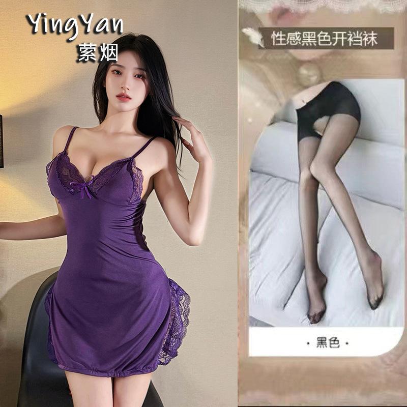 European and American erotic underwear high-end large size sexy female mood split lace suspender nightdress qqny pure desire wind