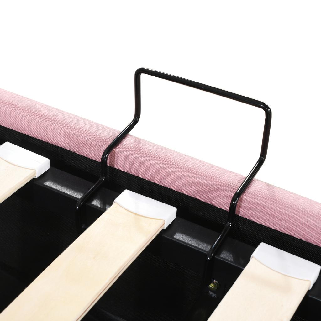 Upholstered Bed 180x200 cm, Hydraulic Storage Bed, Skin-Friendly Linen High Box Bed, Multifunctional Double Bed, Pink