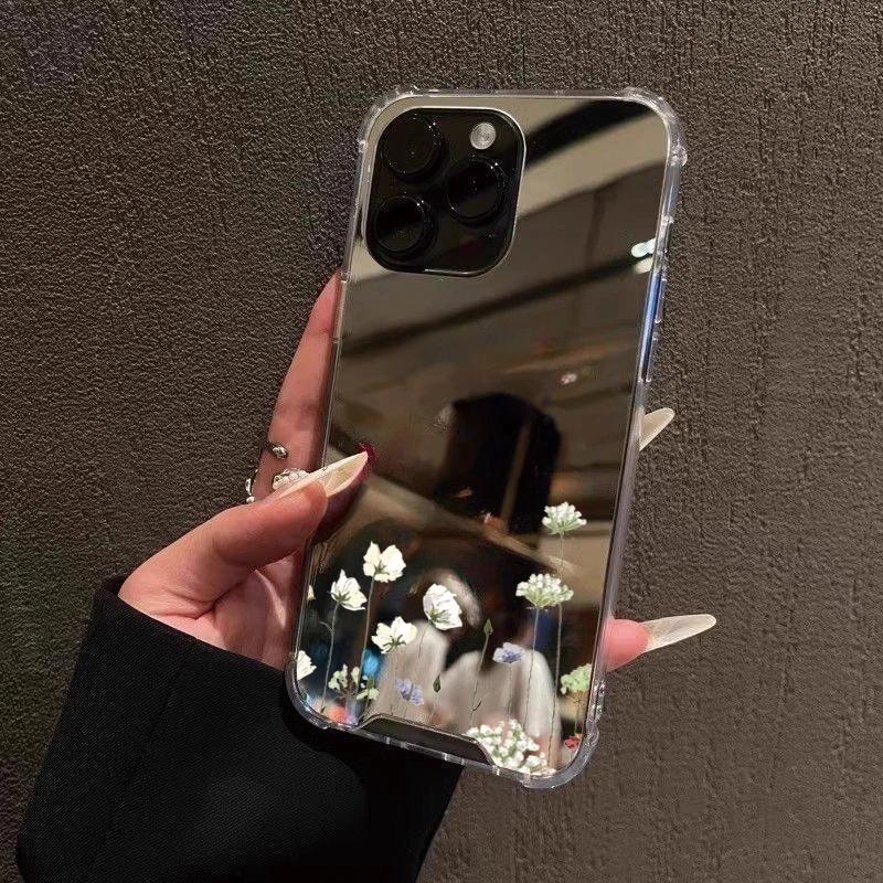 Flower Mirror Acrylic Phone Case For iPhone 11 Case iPhone 17 13 12 14 15 16 Pro Max X XR XS 7 8 Plus Silicone Shockproof Cover