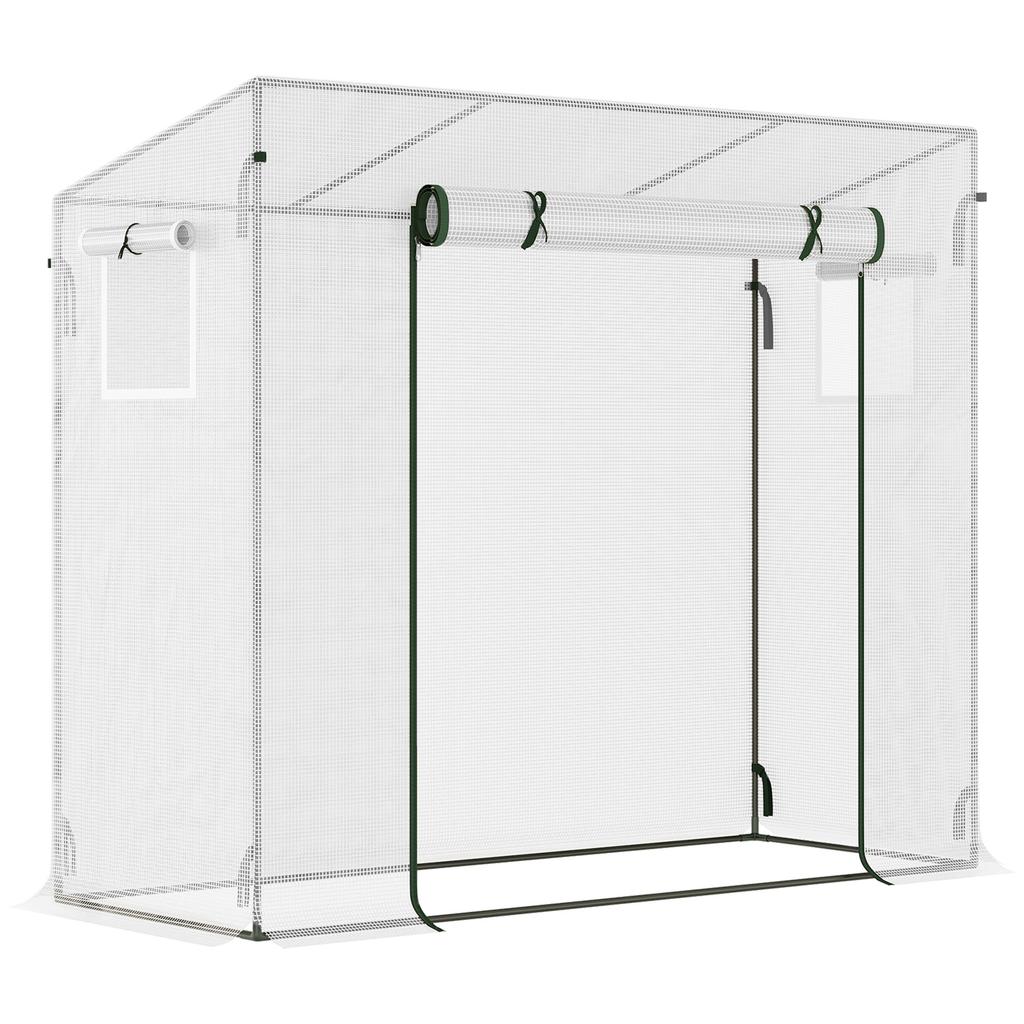 Greenhouse with Side Window, Roll-up Door, Windproof, Steel Frame, Plastic Tarpaulin, White, 200 X 76 X 168 Cm