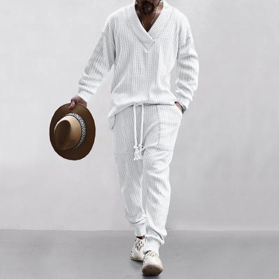 Frühling und Herbst Herren Freizeithose V-Ausschnitt Jacquard Pullover Zweiteiliges Set