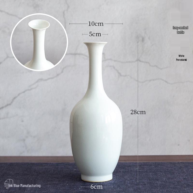 Thin-Walled Translucent White Ceramic Vase, Zen Style, Antique Chinese Plum Blossom Ornament for Living Room Decor.