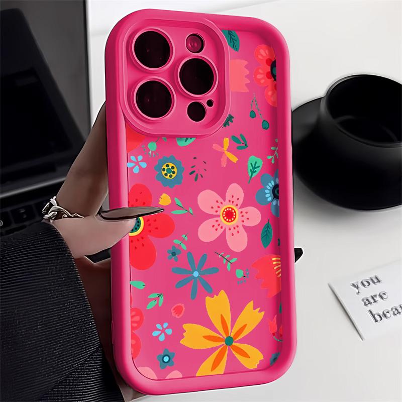 Bunte Blumen Handyhülle für iPhone 13 Hüllen iPhone 15 14 12 11 Pro Max XR XS X 7 8 14 15 Plus SE Stoßfeste Silikonhülle