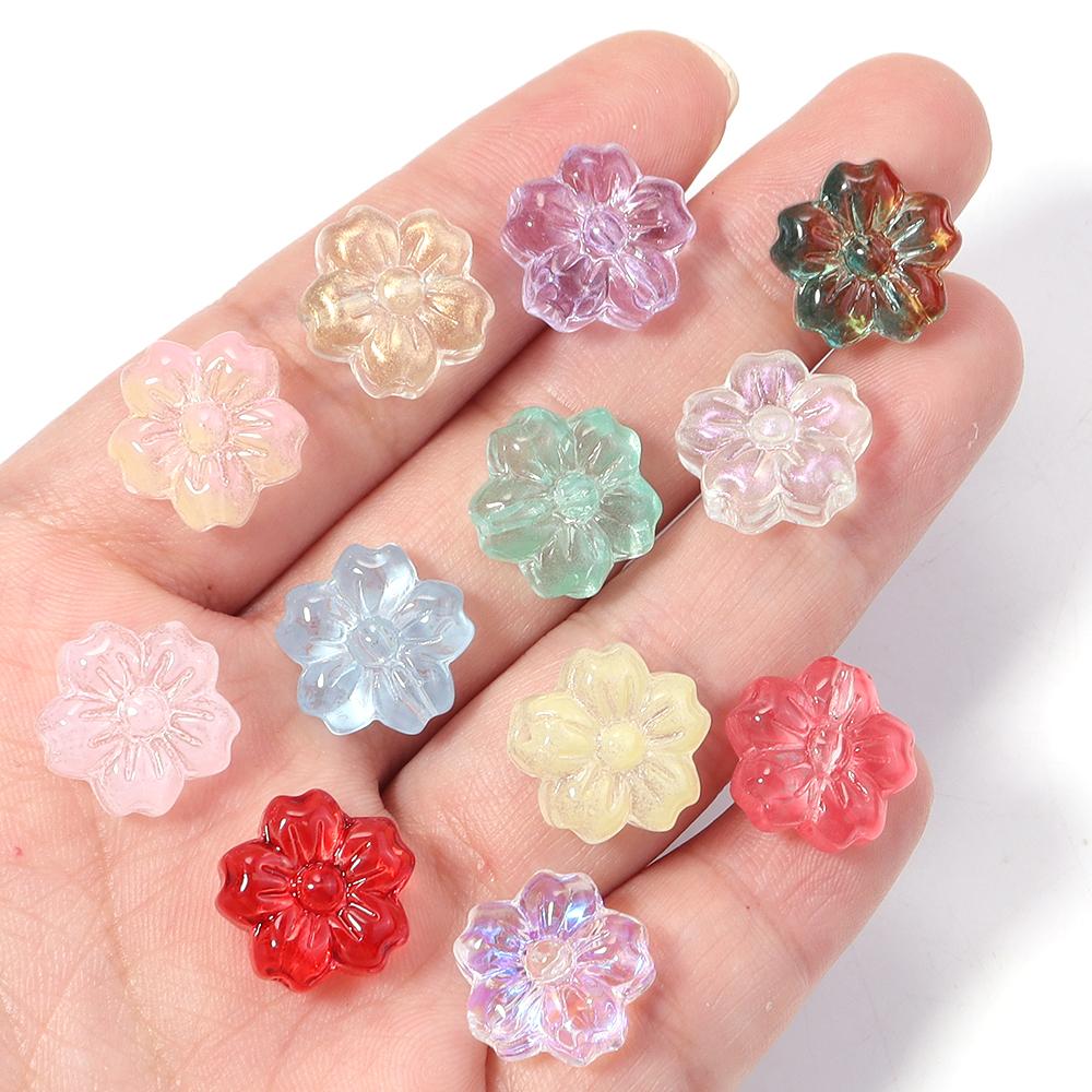 30pcs/lot 14mm Cherry Blossom Glass Beads Colorful Flower Lampwork Beads Loose Spacer Beads For Jewelry Making DIY Accessories