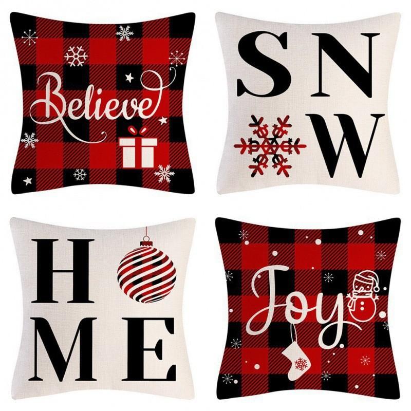 New Christmas Throw Pillow Cushion Home Decoration Short Plush Linen Printed Throw Pillow Cover
