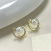 French Gold Pearl Stud Earrings - Elegant Unique Design Luxury Fashion Accessories