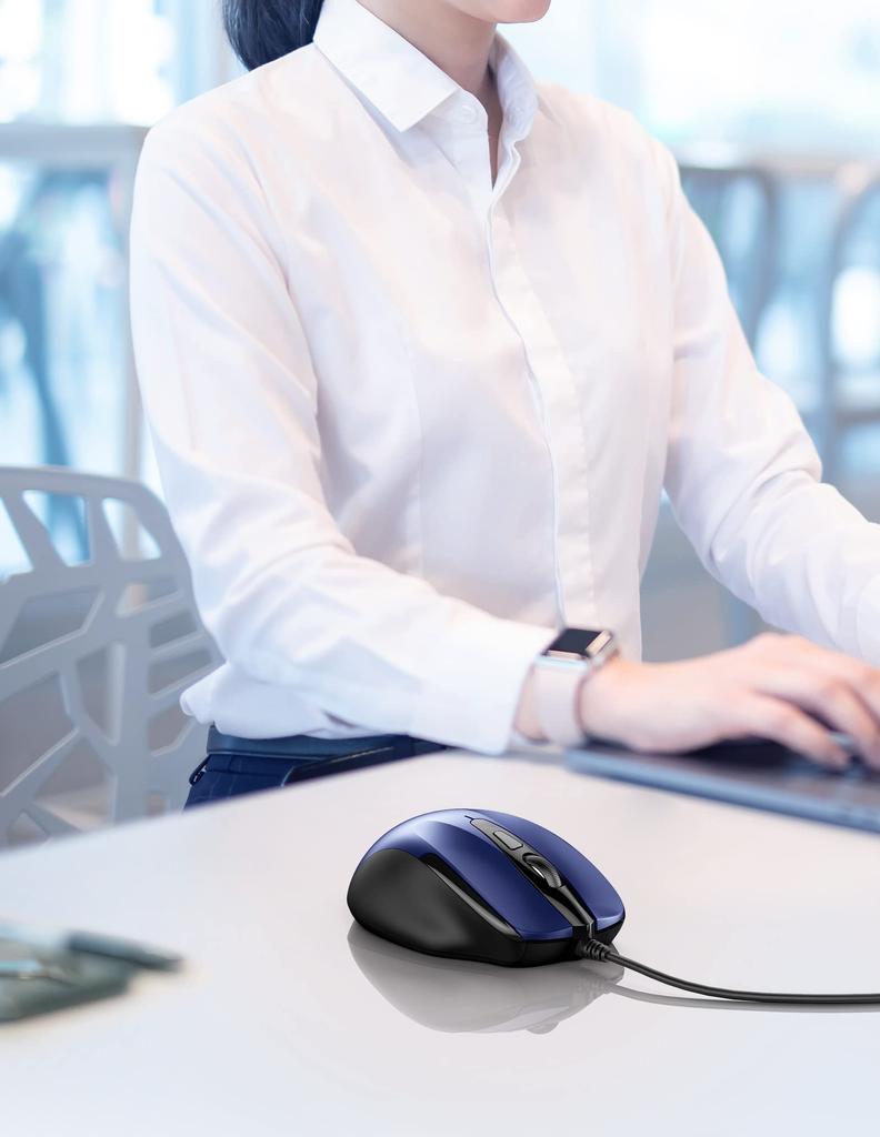 TECKNET 6 Button USB Wired Mouse Side Button Optical Computer Mouse Ergonomic 5 Feet Compatible with Chromebook Mac Notebook 1000/2000DPI, Design,