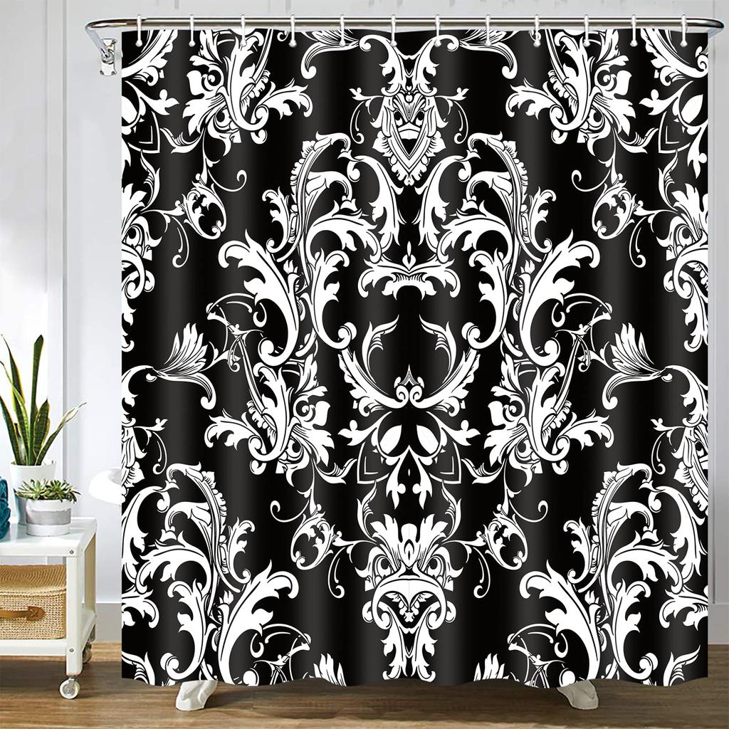 Antique Shower Curtain,Victorian Style Medieval Motifs With Classic Baroque Oriental Shapes,Cloth Fabric Bathroom Set With Hooks