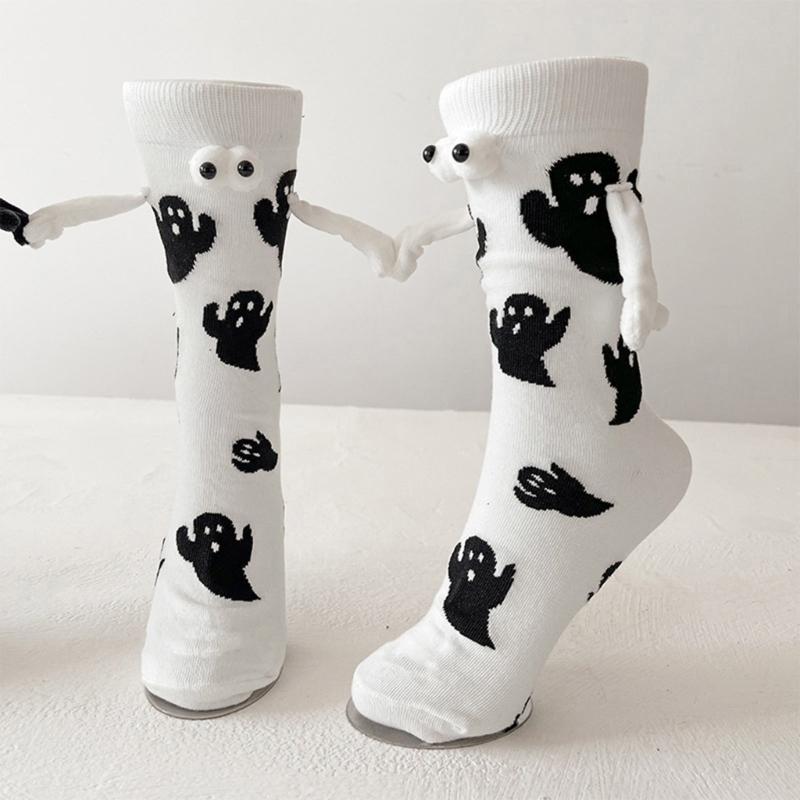 Halloween Themed Magnetic Link Socks Soft Unisex Short Socks With Ghosty Pumpkin Patterns Practical Polyester