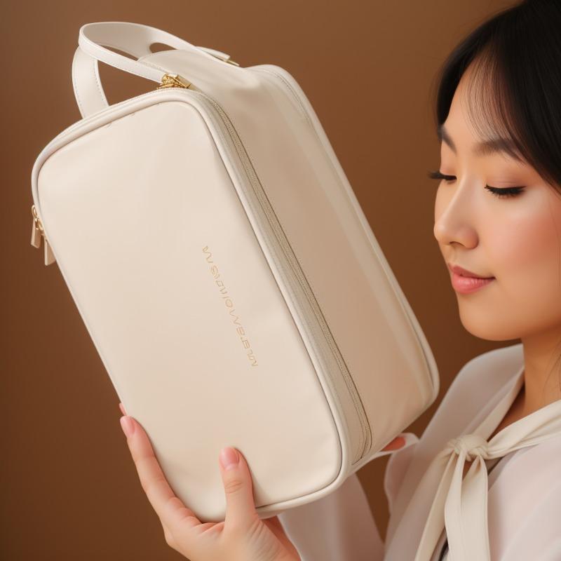 1 Stück Multifunktionale Make-up-Tasche Pinsel Toilettenartikel Große Kapazität Tragbar für Frauen Reise mit einem Hauch von Luxus PU Täglicher Gebrauch