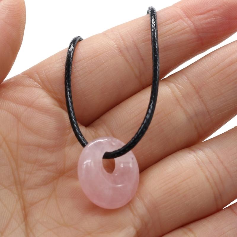 18mm Circle Healing Crystals Necklace Natural Semi-Precious Chakras Gemstones Amulet Lucky Coin Charm Protection