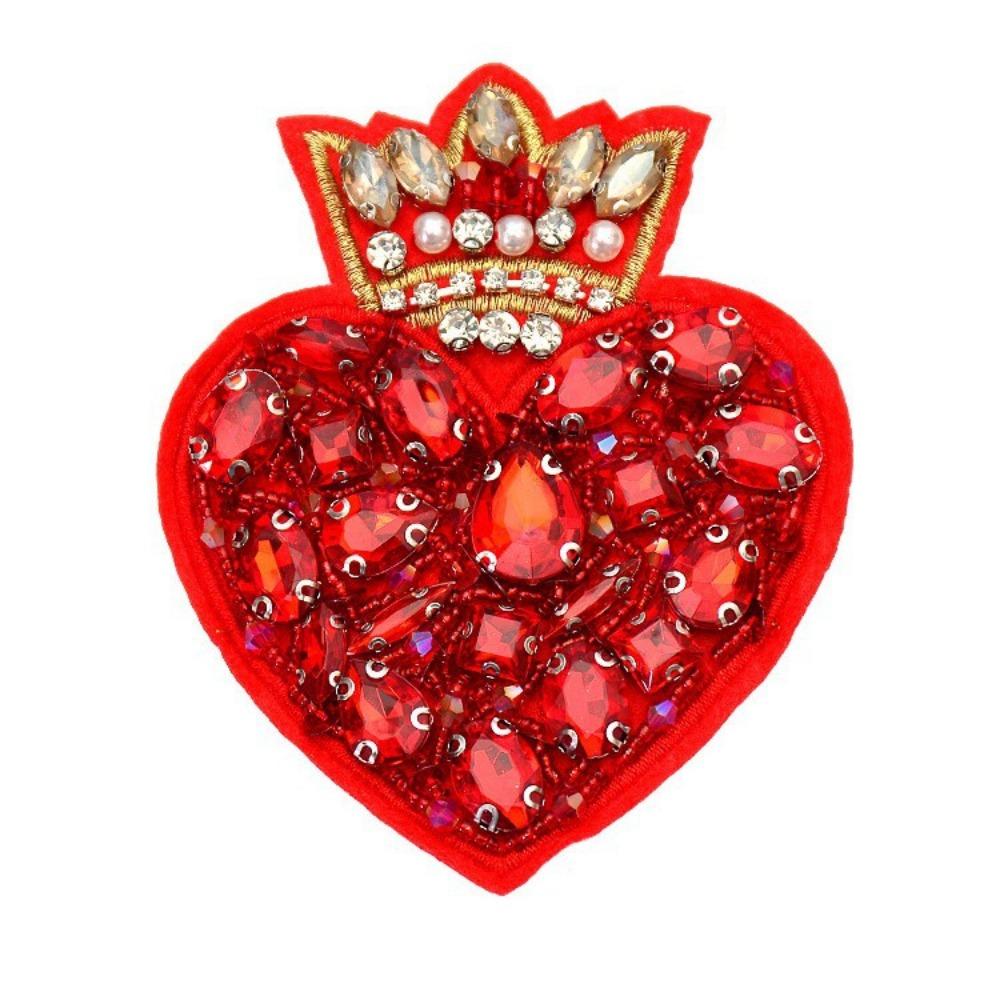 Large Handmade Bead Embroidered Red Heart-shaped Cloth Sticker, Fashionable DIY Clothes, Pants and Jackets Decorative Decals