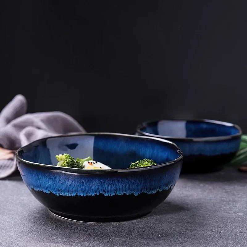 1 Pcs Bone China Bowl Tableware Blue Janpan Rice Soup Dinner Service Retro Ceramic Dinnerware Restaurant Home Kitchen Supplies