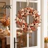 Artificial Pumpkin Vine Velvet Wreath Door Hanger, Fall Thanksgiving Garland, Rustic Fluffy Autumn Harvest Decor for Entryway Window, Farmhouse