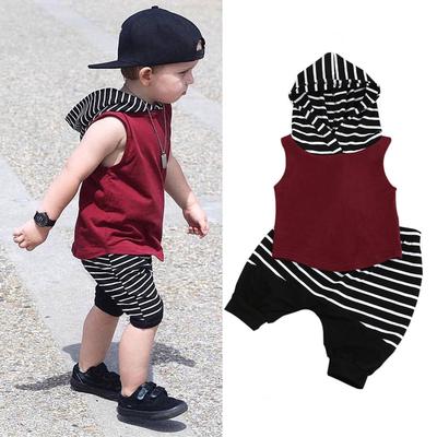 Infant Baby Handsome Boy Kids Clothes Vest Hooded Tops+Shorts Pants Outfits Set
