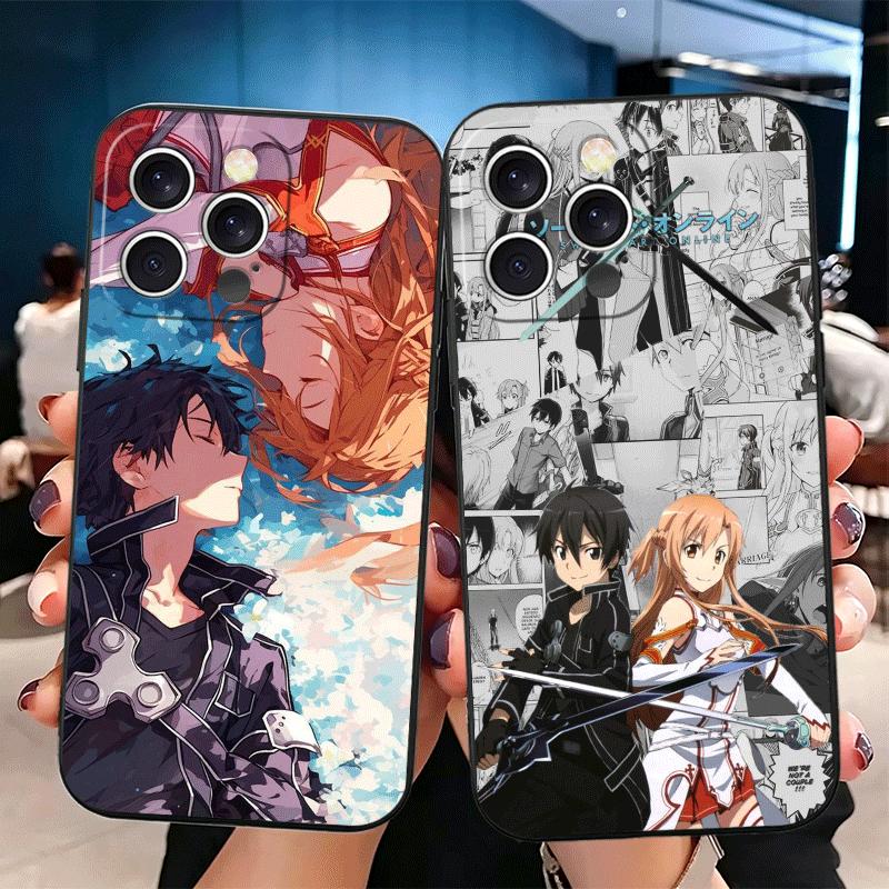 S-Sword O-Online SAO Anime Soft Phone Case for iPhone 16 16E 17 Air 15 Pro Max 14 Plus 13 Mini 11 12 7 Black Cover Back Shell