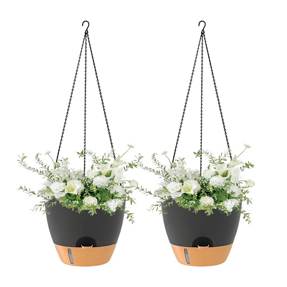 

Plant Hanger With Chain Decorative Basket 2 Pieces Flower Plants Pots For Garden For Indoor Outdoor Home Wall Window Living Room чорний коричневого кольору