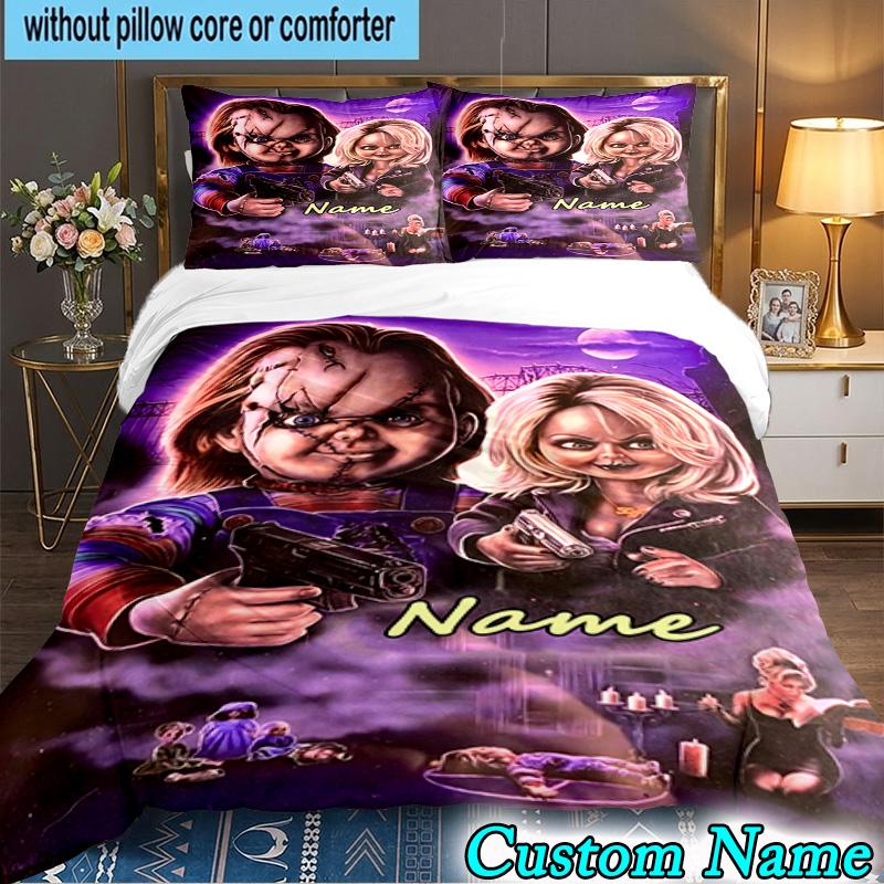 3PCS Custom Name Chucky Bedding Set Printed Duvet Cover Closure Includes 1 Duvet Cover & 2 Pillowcases for All Seasons Bedroom Decor
