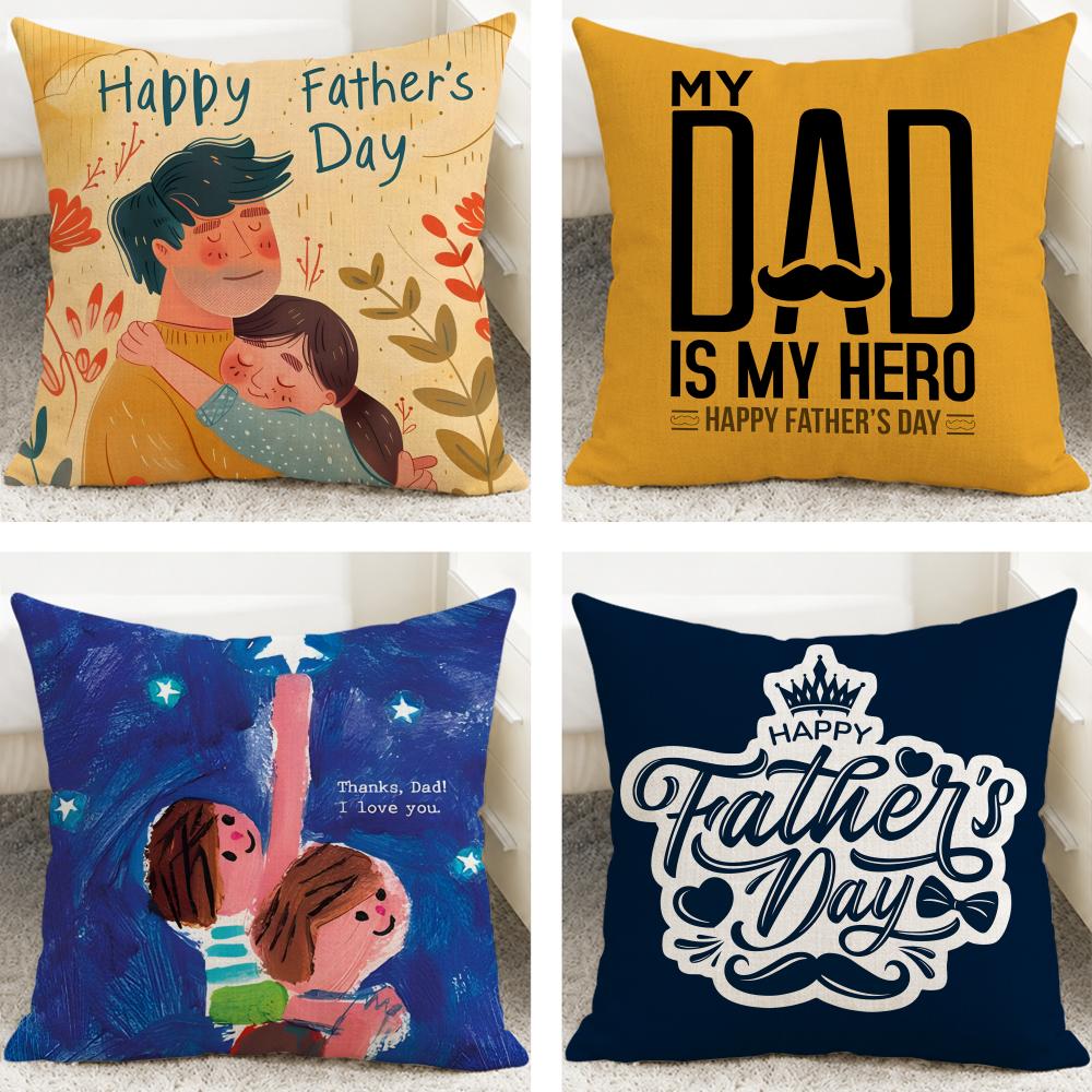 Holiday Fathers Day Cushion Cover Cushion Covers Natural Linen Breathable Sofa Bedroom Decor Pillowcase