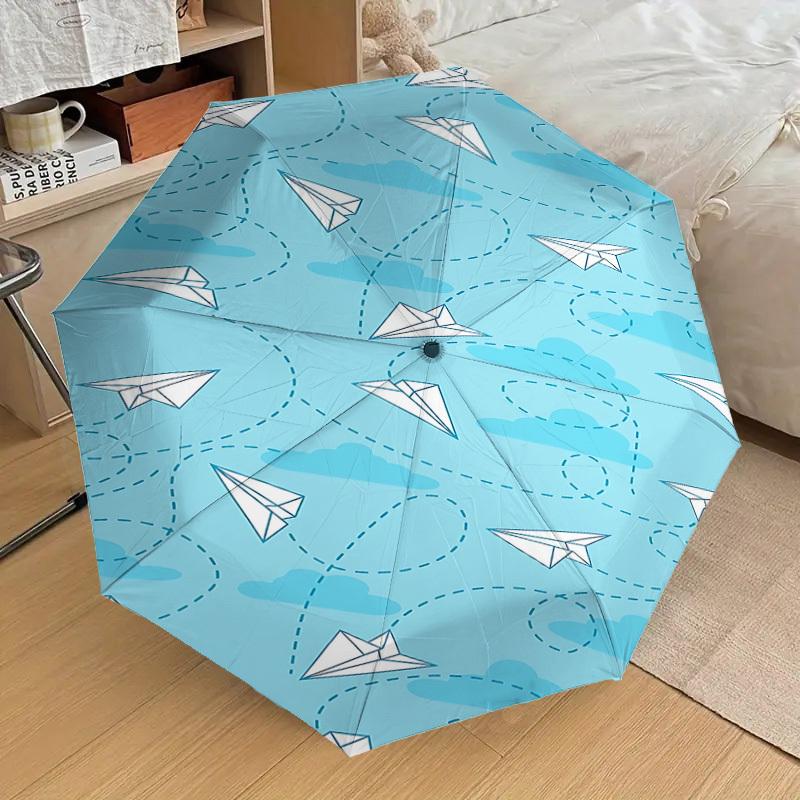 1PC Paper Airplanes Clouds Umbrella-9-Rib Reinforced, Automatic Open, Lightweight & Durable, Cute Fashion Accessory for Outdoor-P0764
