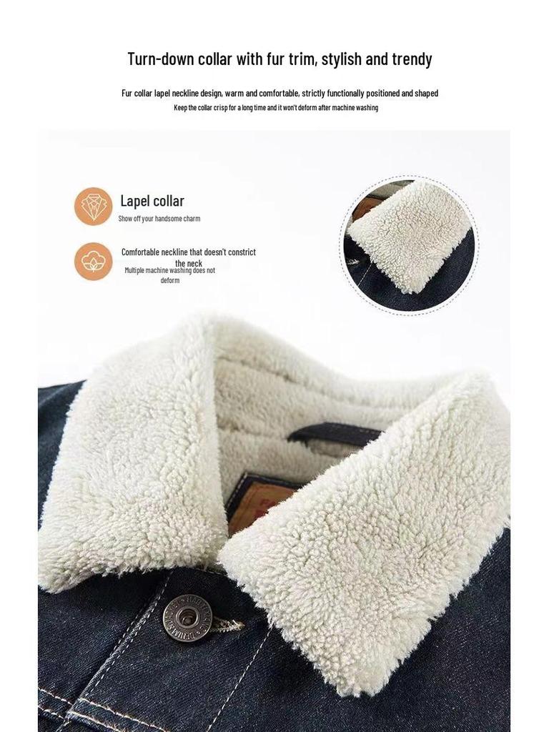 Herren Winter Jeansjacke mit Fleecefutter – Warme Lammwolle, Winddicht, Verdickt, Kältebeständiger Mantel