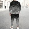 Men Black Cyan Half Split Brush Edge Print Long Sleeve Sweatshirt Jogger Pants Two Piece Suit