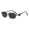 VinGold Metal Thin Frame Hexagon Sunglasses Women Hollow Triangle Decor UV400 Black Lens Y2K Street Shades
