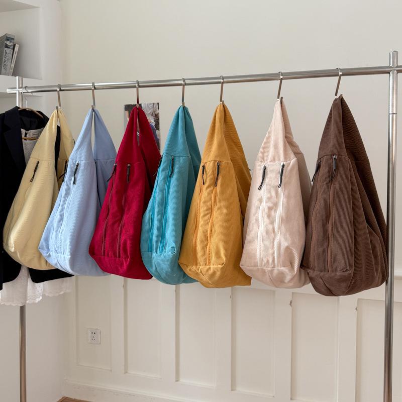 Corduroy Large Capacity Female Handbags for Women Fall Winter New Flannel Tote Shoulder Bag Simple Solid Color Underarm Bags