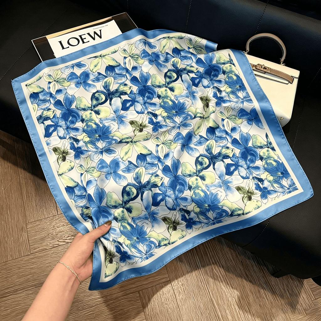 Lao Qian Feng Coffee Color Cashew Nut Silk Scarf Headscarf Versatile Neck Square Scarf Premium Sense Female Foreign Style Decorative Scarf Scarf