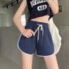 Women Summer Jogging Sports Solid Color Drawstring High-Waisted Wide-Leg Casual Shorts Pants