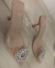 Sandales Mode Femme Beige Bouton Carré Décoratif Strass Talons Hauts Transparents Chaussures 2025 Mode Escarpins Slingback Été