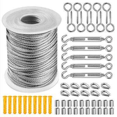 56pcs Set 15m Wire Rope Set 2mm Stainless Steel Wire Rope Cable Hook Minikit Pvc Coated Heavy Duty 304 Stainless Steel