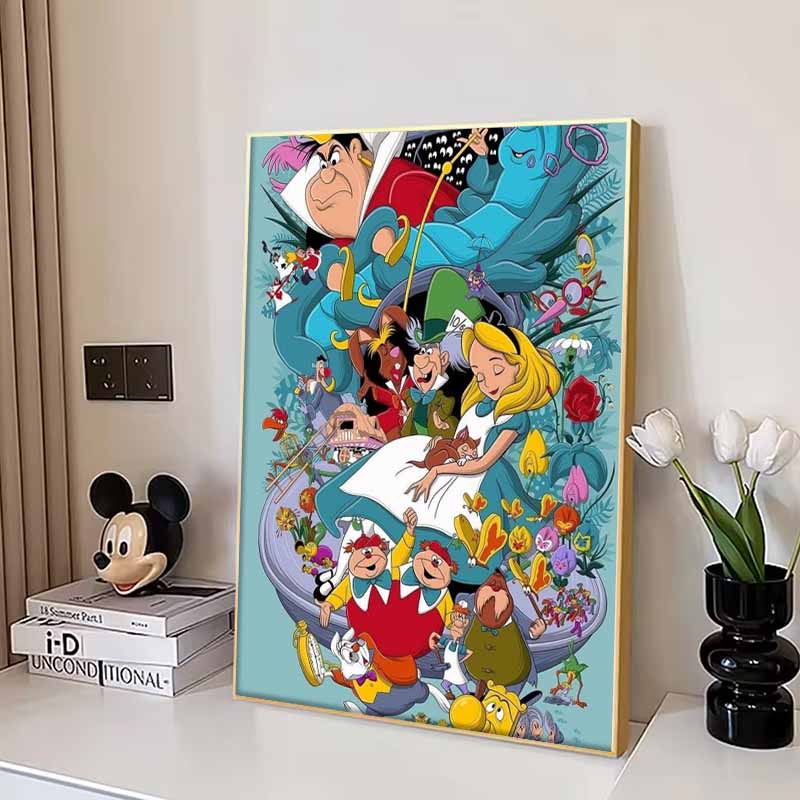 Disney 5D DIY Diamond Painting Alice In Wonderland Illustration Cartoon Full Diamond Mosaic Diamond Painting Art Wall Decoration Craft Set