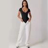 Women's Bodysuit Deep V Neck Short Sleeve Slim Fit Body Suits Casual Blouse Tops Elegant Bodysuits