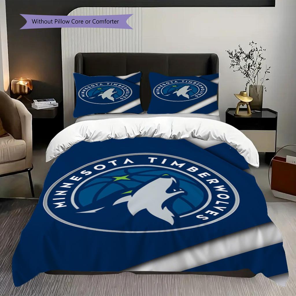 Minnesota Timberwolves Logo Three-piece set(1 * duvet cover + 2 * pillowcase, without core)Soft and comfortable Christmas birthday gift Bedding set