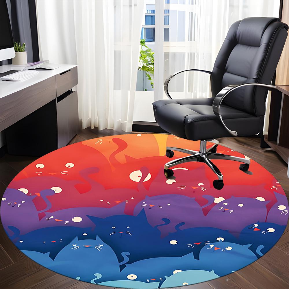 1PC Cats Night Colorful Office Round Area Rug, Mat Suitable For Office, Under Office Chairs Bedroom Living Room Home Decor, Room Deco