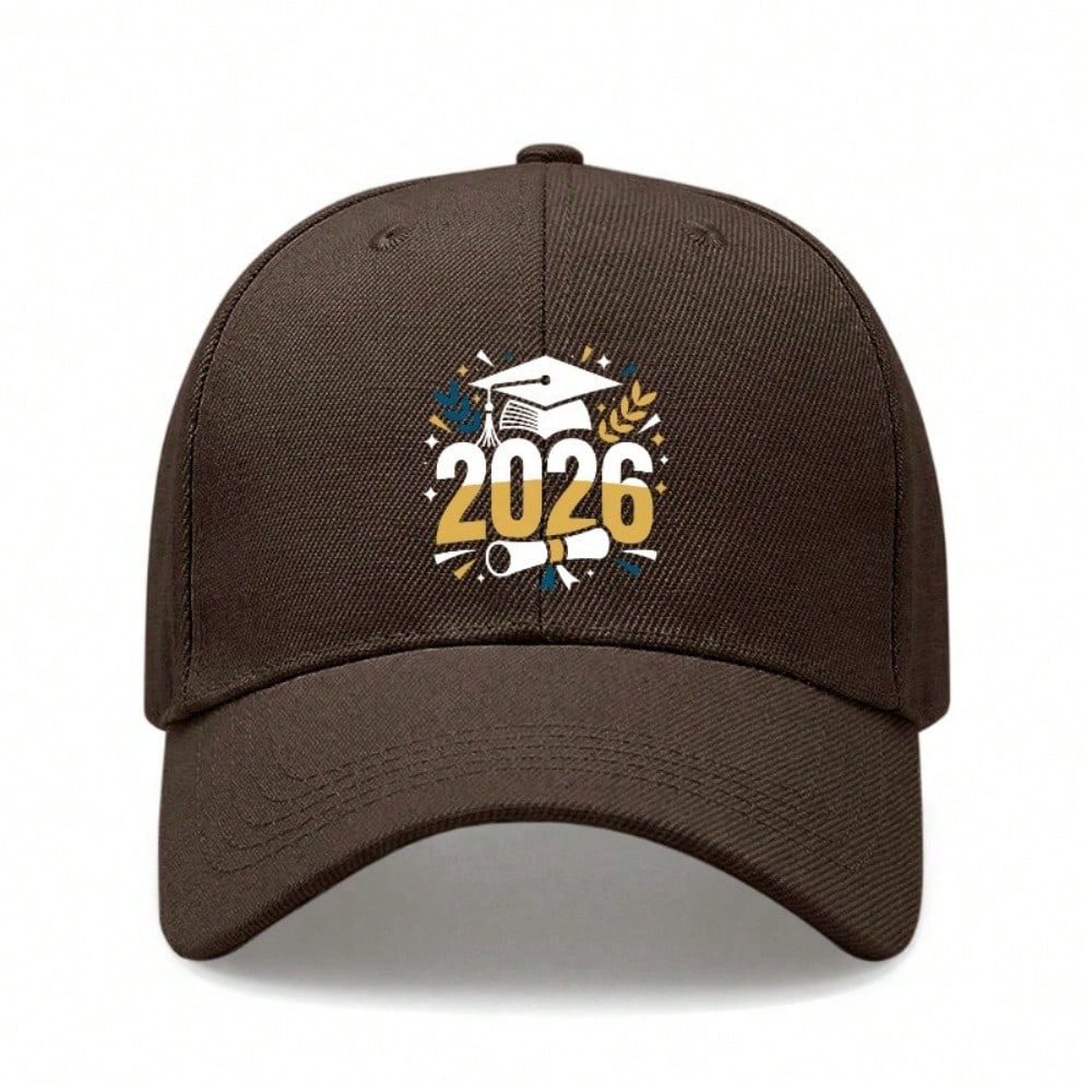 2026 Graduation Baseball Cap - Printed '2026' & Cap Graphic, Unisex Polyester Adjustable Breathable Lightweight Sun Protection Casual Outdoor Sports