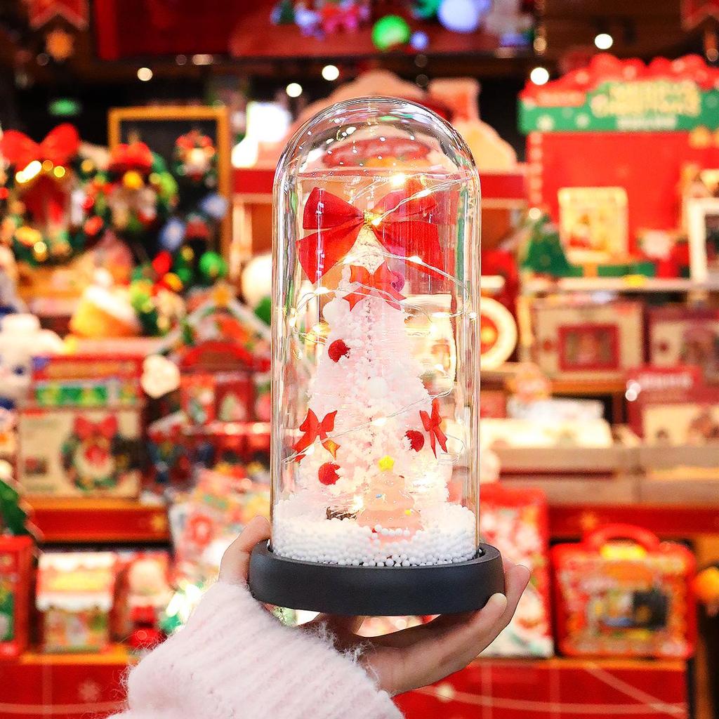 Rose Flower Preserved in Glass Dome with Night Light - Mother's Day or Birthday Gift Ornament