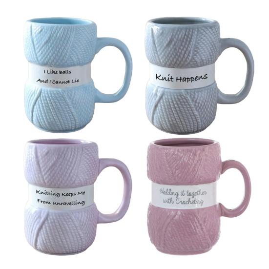 425ml Realistische Garn-Detailierung Tasse Keramik Kaffee Tee Tasse mit Häkelnadel-Griff Löchern Lichtbeständiger Druck Kaffeetasse Perfektes Häkelgeschenk