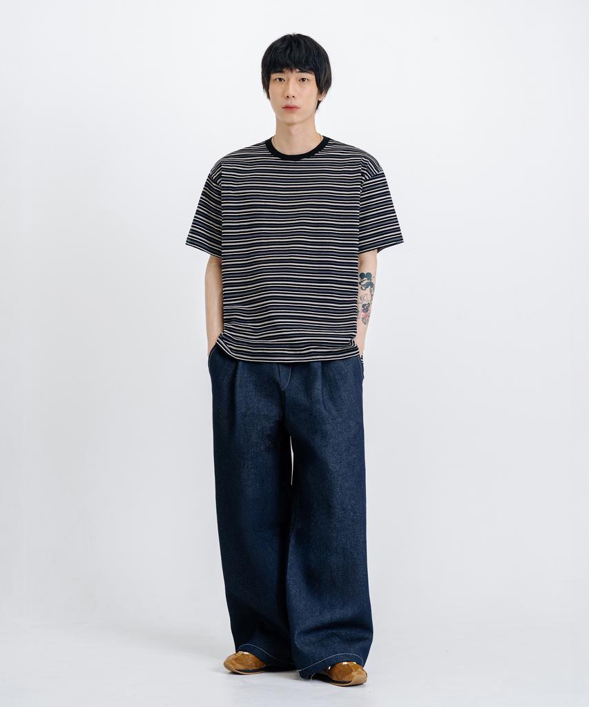 LEMAIN SECOND Fine Stripe Oversized Short Sleeve T-Shirt [Black]