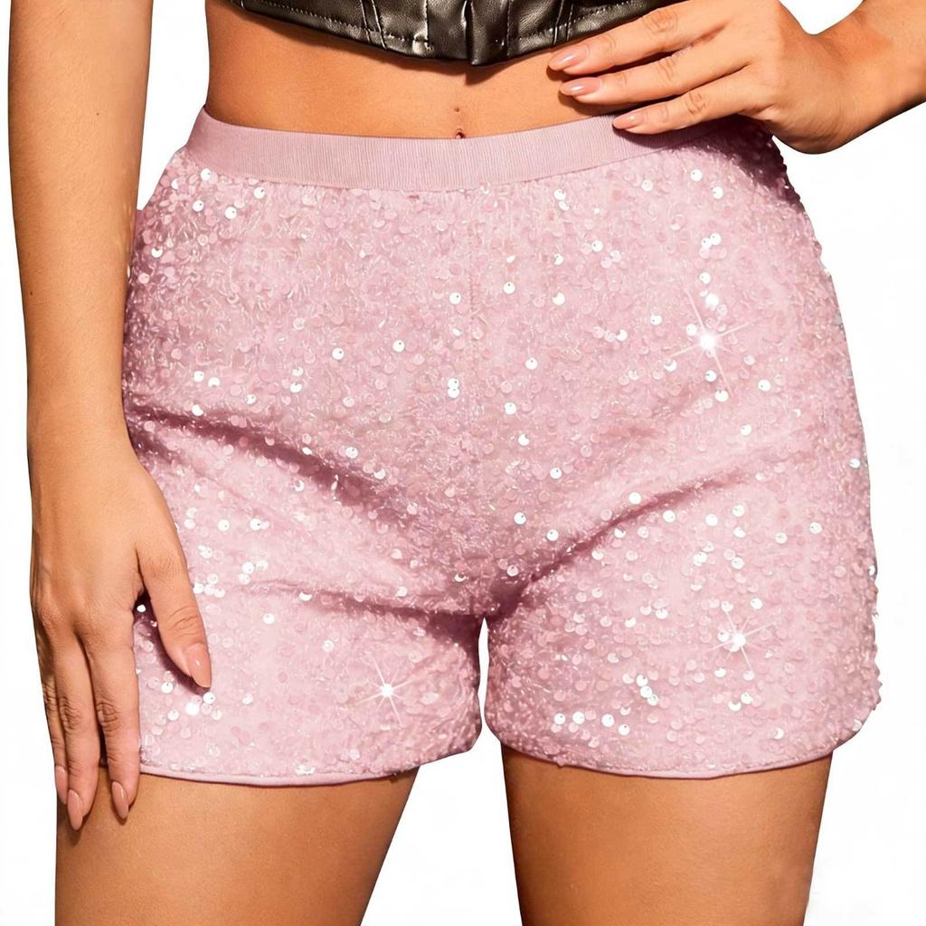 Neue Damenbekleidung, Instagram Mode-Shorts, Hoher Bund, Einfarbige, Schlankmachende, Paillettenbesetzte Damen-Hose