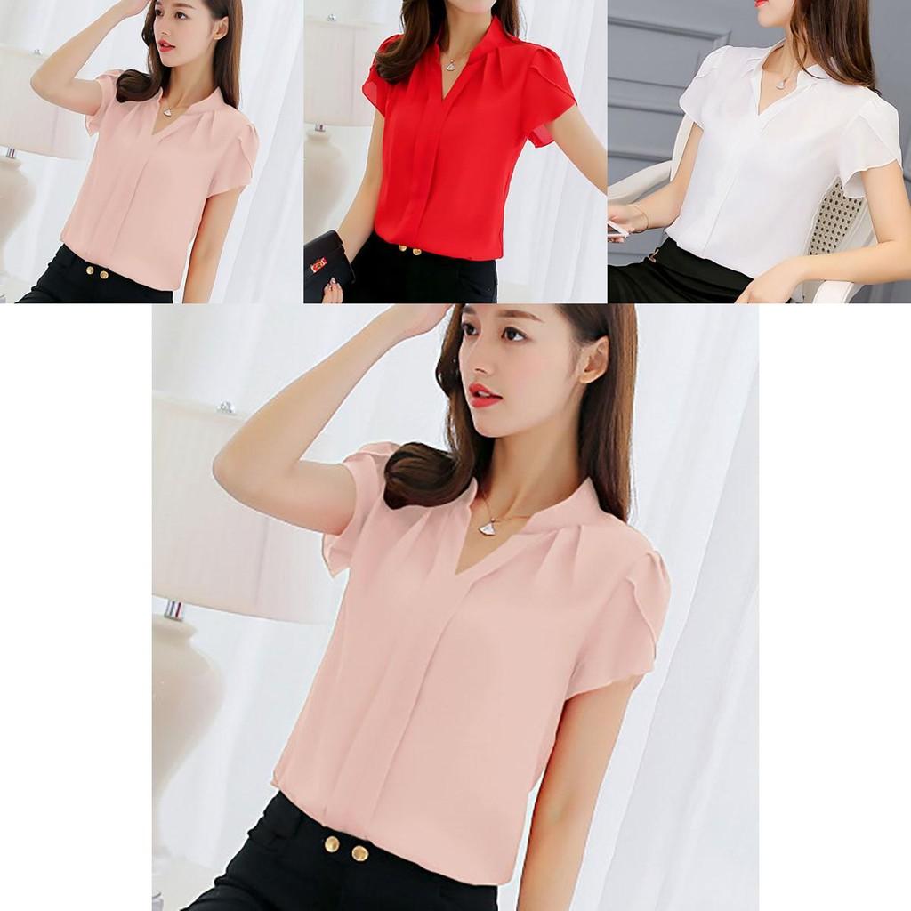 Elegant Women Casual Short Sleeves Chiffon Shirt For Summer Office And Formal Wear
