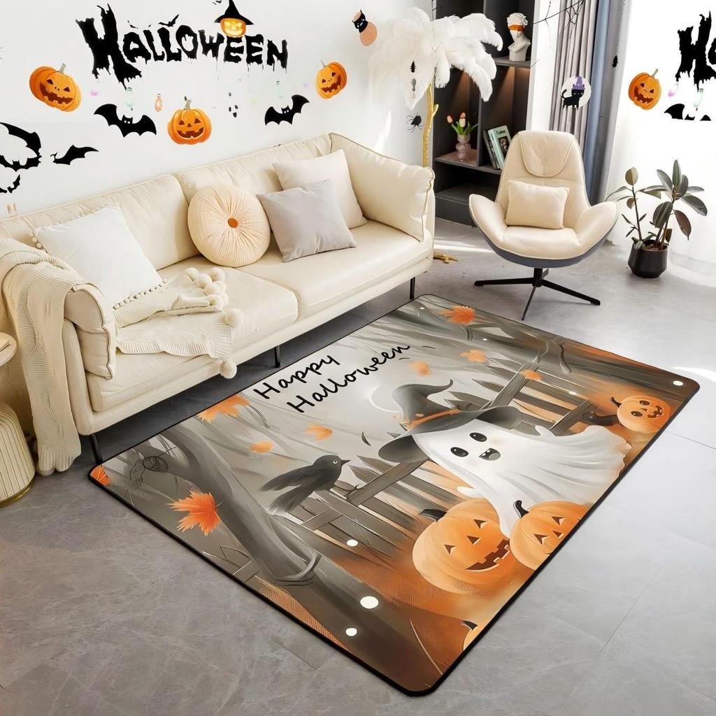 Halloween Bats Area Rug 3x5, Boho Vintage Floral Rugs for Living Room Gothic Damask Washable Rug, Antique Decor Goth Silhouette Dark Shadows