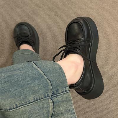Muffin Platform Small Leather Shoes Women's 2025 Spring and Autumn New Retro Jk Japanese British Style Versatile Black Loafers