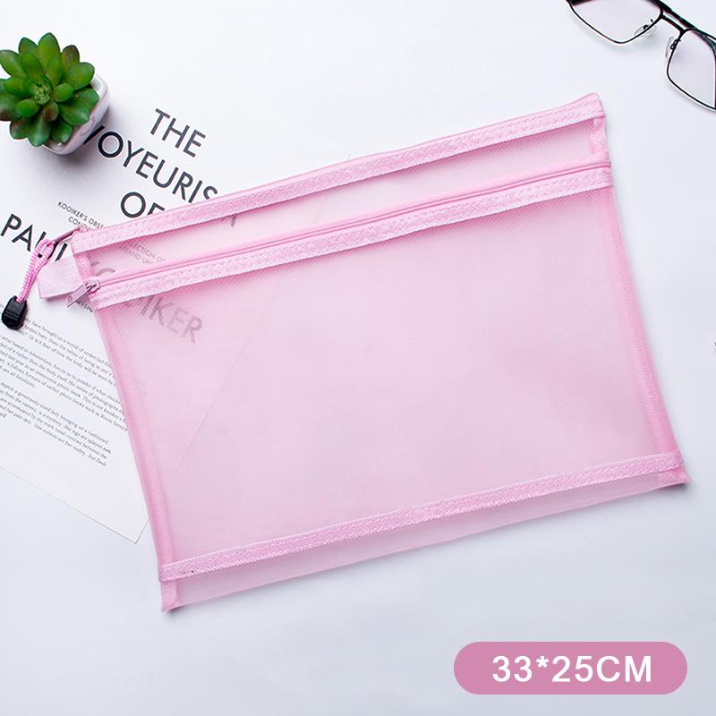 A4 A5 A6 Portable Double-Layer Mesh Zipper File Bag Transparent Student Test Paper Data Storage Bag Office Files Stationery